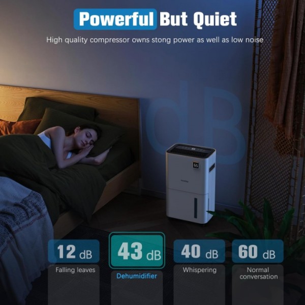 20L/Day (30°C/80% RH Conditions) Dehumidifiers for Home Damp, Quiet & Powerful Dehumidifier with Laundry Mode, Front LED Humidity Display, Lift up handle and 24 Hour Timer,Continuous Drainage