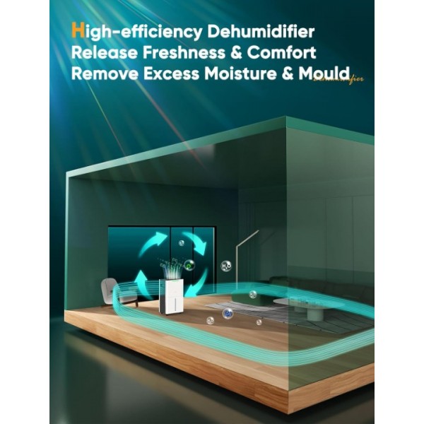Dehumidifiers for Home Damp, Compressor Dehumidifier with Laundry Dry, Digital Humidity Display, Ultra-quiet, Energy-efficient, Continuous Drainage and 24 Hour Timer, Ideal for Damp, Laundry Drying