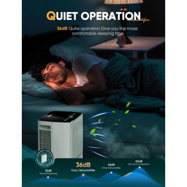 Dehumidifiers for Home Damp, Compressor Dehumidifier with Humidity Display&Control, Ultra Quiet, 24 Hour Timer, Water Tank & Drainage Hose, Ideal for Home/Basement/Office Damp, Laundry Drying
